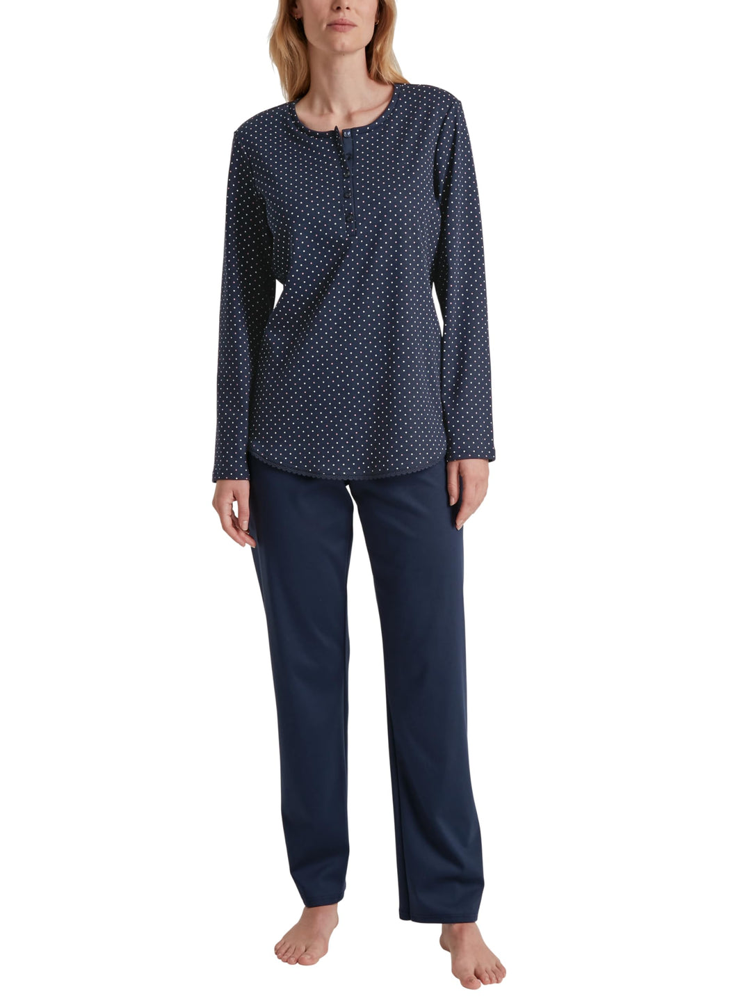 CALIDA Midnight Dreams Pyjama, lang Damen, aus 100% Dicker Baumwolle 36-38 Peacoat Blue, 36-38 Peaco