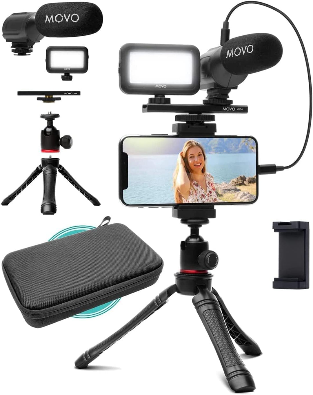 Movo iVlogger Vlogging-Kit für das iPhone - Lightning-kompatibles Video Vlogging Set - Zubehör: Hand