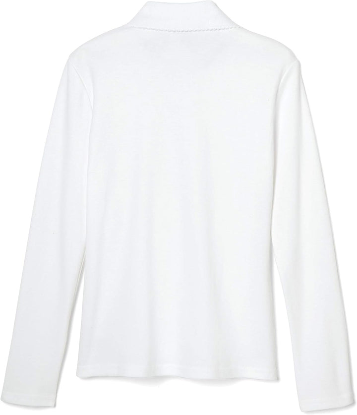 French Toast Girls Size' Long Sleeve Interlock Polo with Picot Collar, White, Large/14/16/Plus