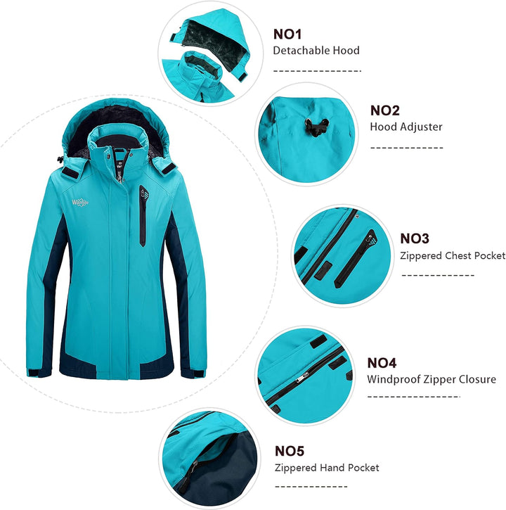 Wantdo Damen Winter Skijacke Warm Fleece Mantel Berg Snowboardjacke Outdoor Kapuzen Windbreaker Jack