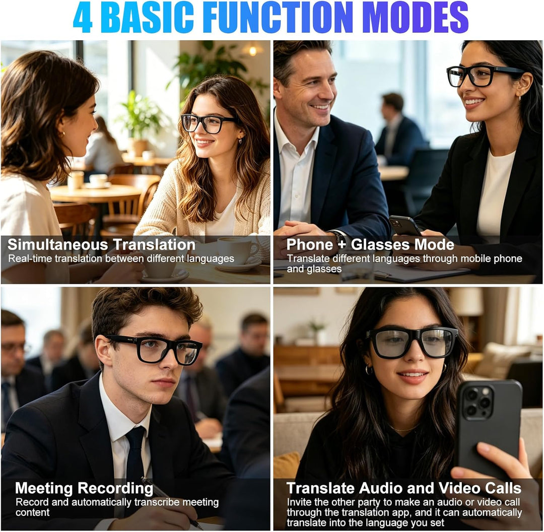 Bluetooth AI Smart Brille mit 60+ Sprachen, Farbwechsel-Linsen, Integriertem Lautsprecher & HiFi-Aud