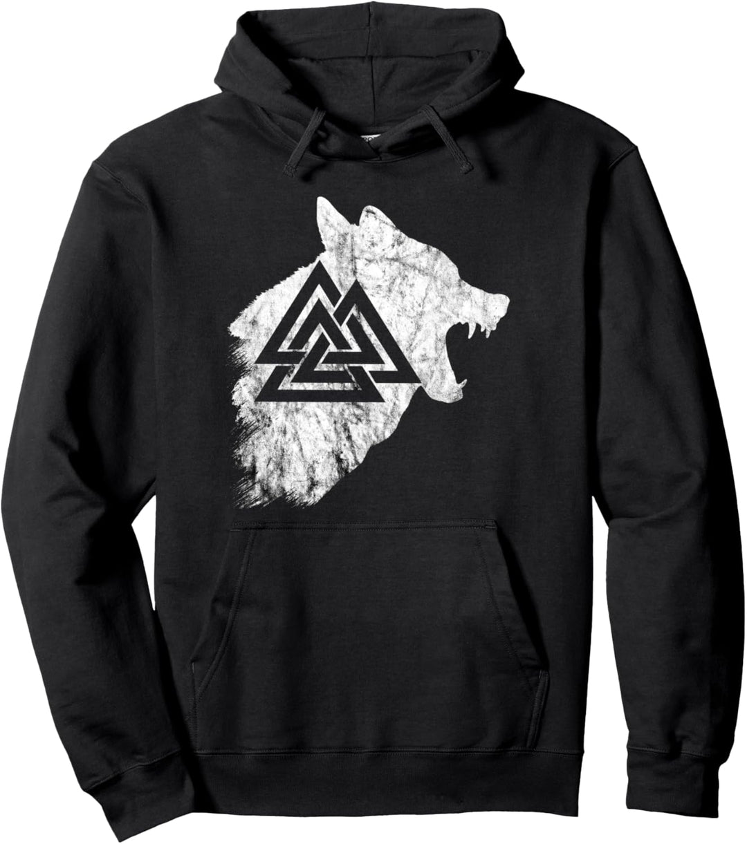 Wikinger Krieger Fenriswolf Fenrir Wolf Valknut Symbol Pullover Hoodie