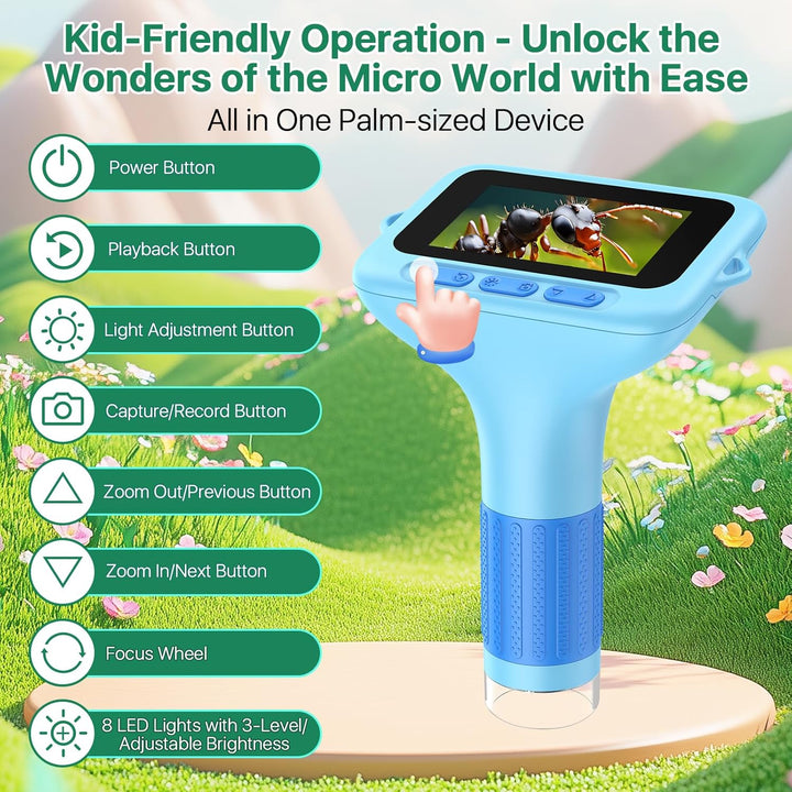 Mikroskop für Kinder, digital, tragbar, 7,6 cm (3,0 Zoll), grosses Display, 1000 x Mikroskop, wieder