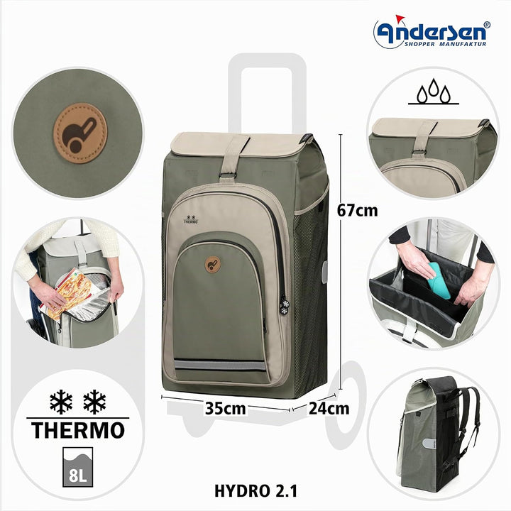 ANDERSEN Einkaufstrolley - Royal Shopper Hydro 2.1 grau 62 L Bike, Einkaufsroller, Rucksack, Thermo,