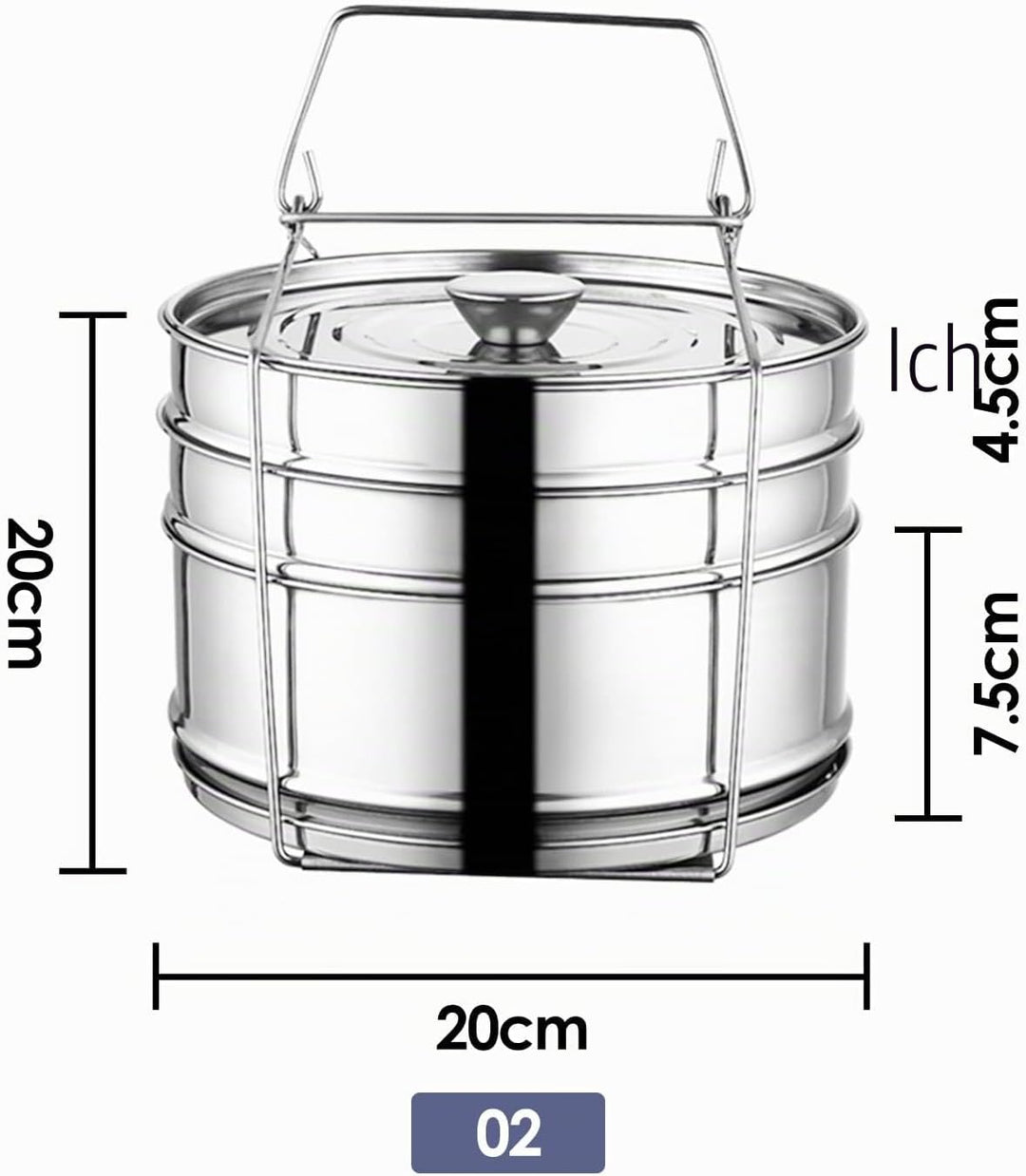 Stapelbarer Dämpfeinsatz, 304 Edelstahl Dampftopf, 3 stufiges stapelbares Dämpfgeschirr mit Deckel,