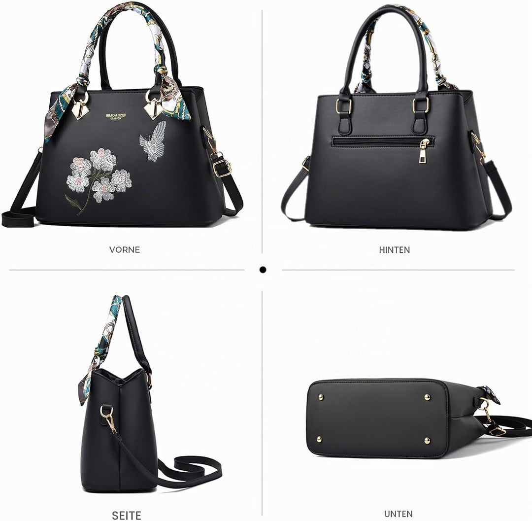 NICOLE &amp; DORIS Elegante Handtaschen Damen Modern Schultertasche Satchel Handtasche mit Stickerei Blu