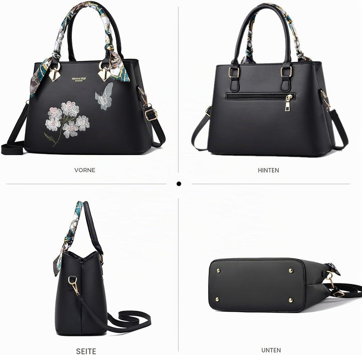 NICOLE &amp; DORIS Elegante Handtaschen Damen Modern Schultertasche Satchel Handtasche mit Stickerei Blu