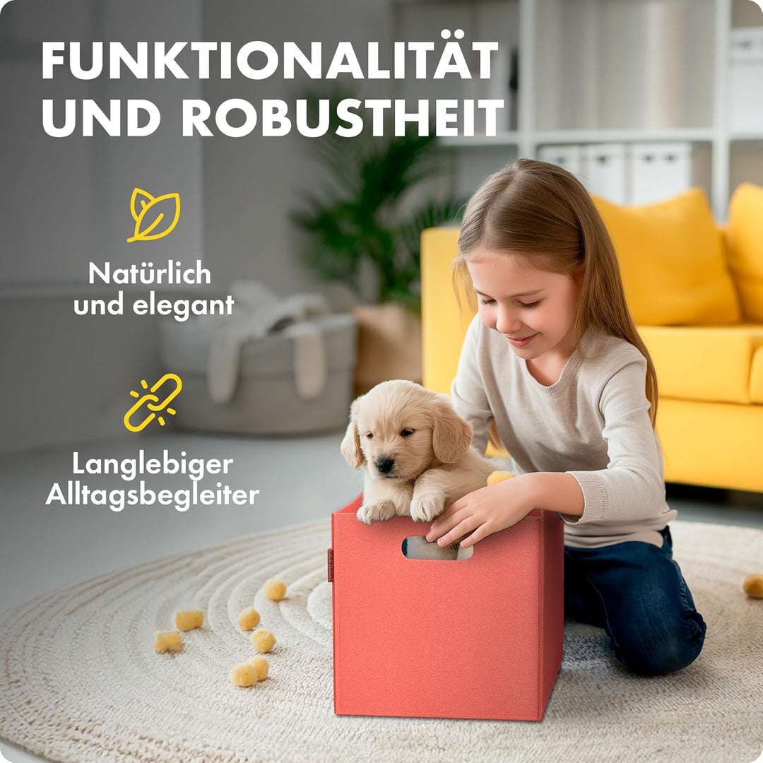 Filzkorb faltbar 6er Set peach pink 30x30x30cm | 6er Set Boxen Aufbewahrung Filz | Faltbox geeignet