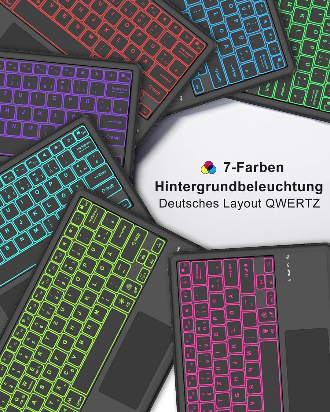 Für Galaxy Tab S10 FE Plus Hülle mit Beleuchteter Tastatur & Trackpad – 7-Farben RGB, Deutsches QWER