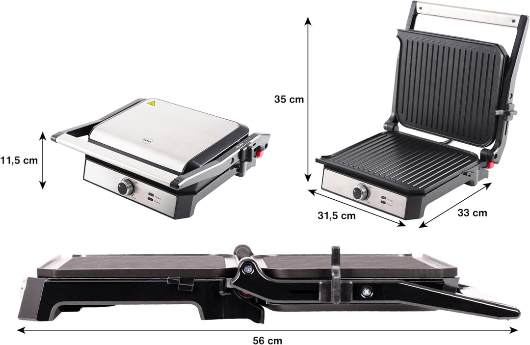 Kontaktgrill 2000W, Elektrogrill 2in1 Kontaktgrill & Tischgrill, Panini Grill mit Antihaftplatten, T