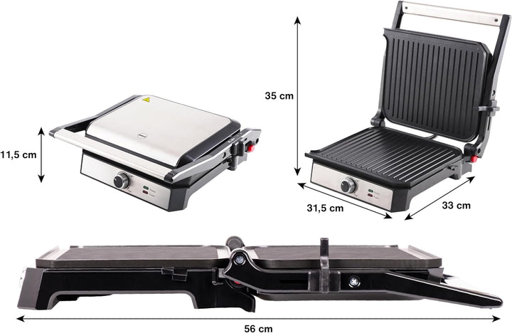 Kontaktgrill 2000W, Elektrogrill 2in1 Kontaktgrill & Tischgrill, Panini Grill mit Antihaftplatten, T