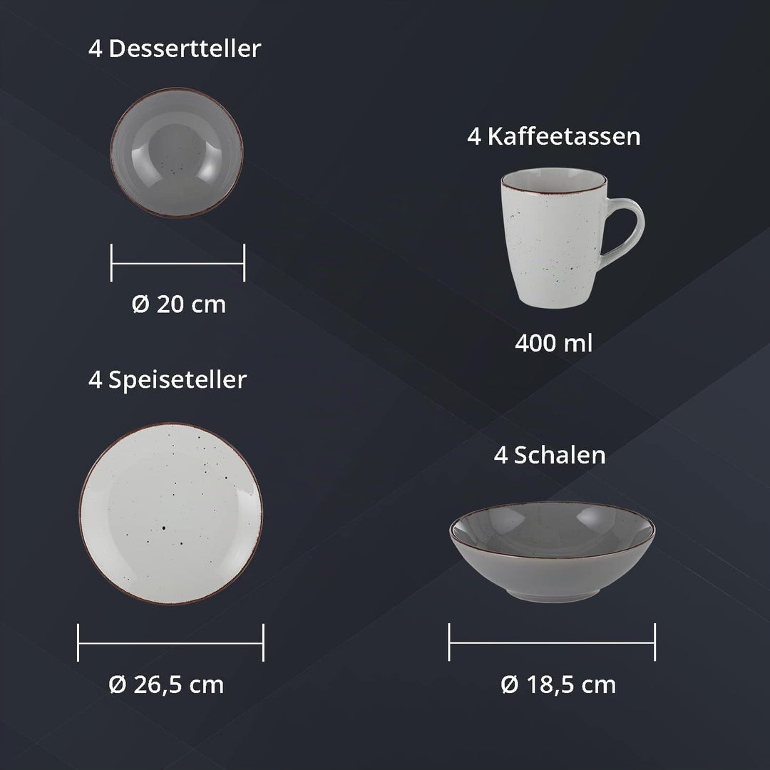 Peill+Putzler Germany | Kombiservice 16-teilig | Geschirrset aus Feinsteinzeug handbemalt jedes Teil