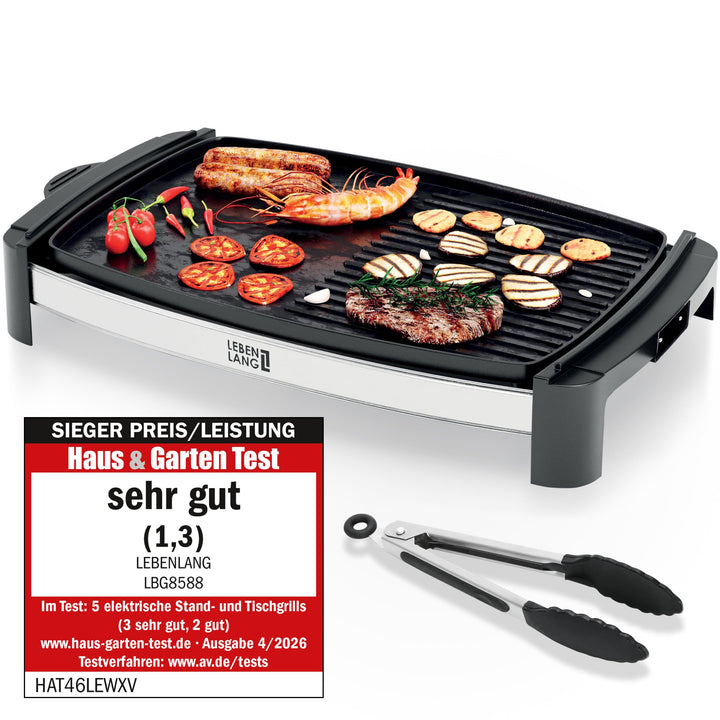 Elektrogrill Tischgrill elektrisch mit TÜV &amp; GS 2200 Watt | 4 – 8 Personen BBQ Tisch Grill - Indoor