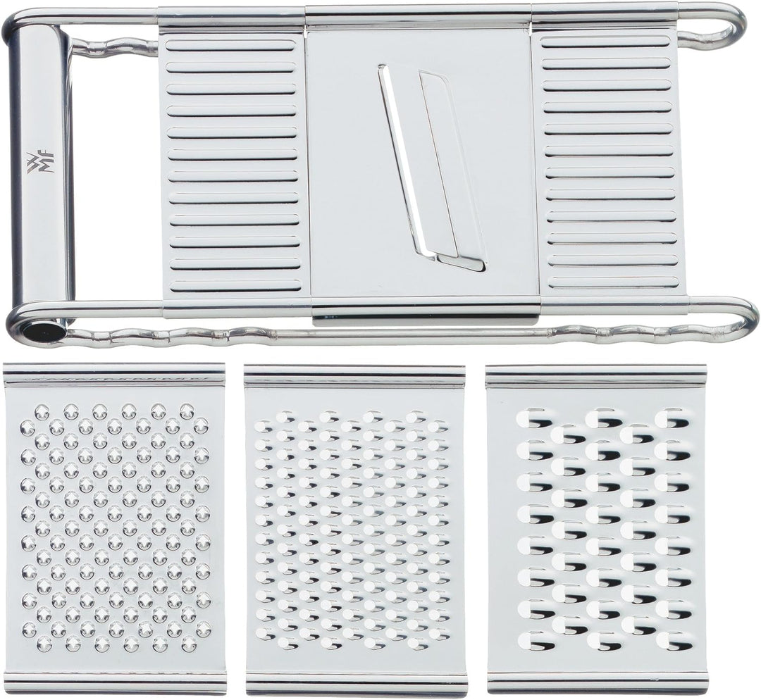 WMF Gourmet Gemüsereibe 12 x 18 cm, Edelstahl Reibe mit 4 Aufsätzen zum Hobeln, Raspeln& Profi Plus