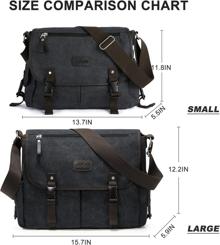 Umhängetaschen Herren aus Canvas, Vintage Canvas Messenger Bag, Laptoptasche 15.6 Zoll Arbeitstasche