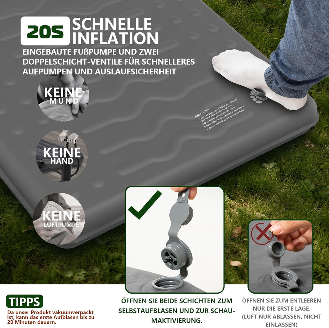 HiiPeak Isomatte R-Wert 9,5 – Extra Thermal Camping Matratze mit Kissen, Isolierte Luftmatratze aus