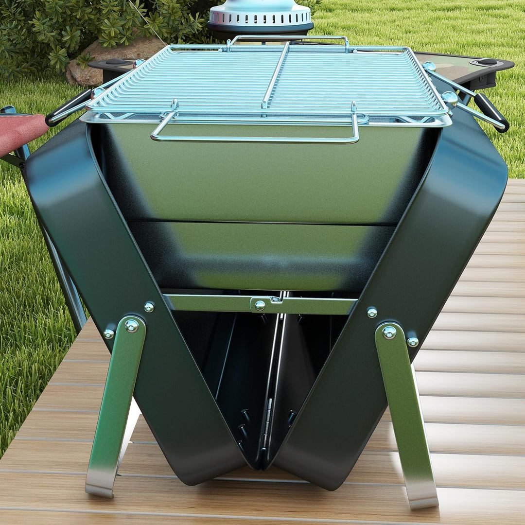 Outsunny Tragbarer Mini-Holzkohlegrill mit Kofferschale, faltbarer Tischgrill für Garten, Camping, P