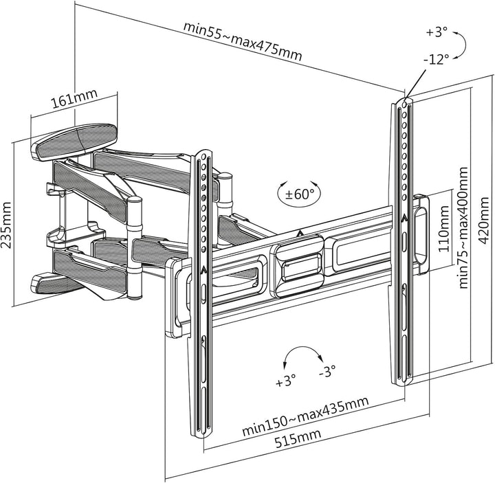 CAVO Motion TV Wandhalterung für 32-70 Zoll Bildschirme bis 45 kg 32 - 70 Zoll neig- / schwenkbar, 3