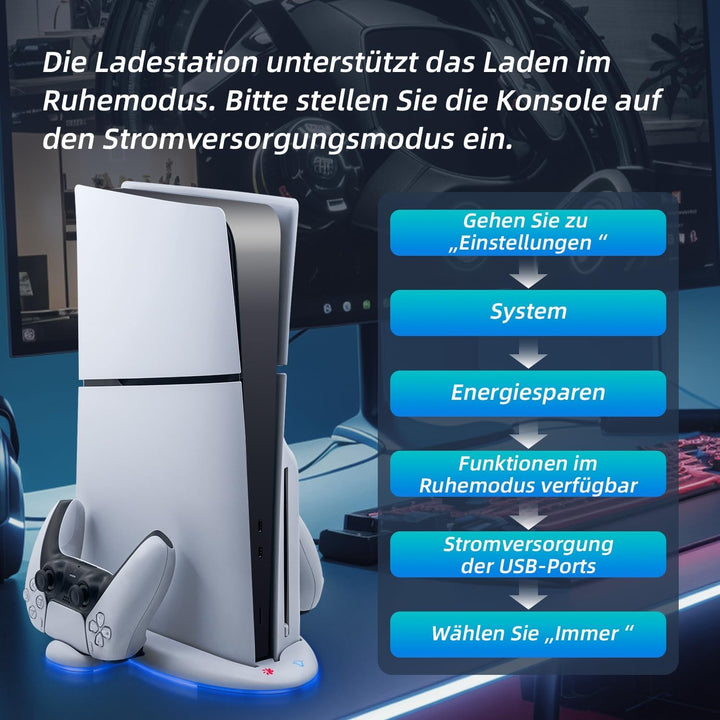 Wigearss PS5 Slim Kühler Standfuss mit Dual Controller Ladegerät, PS5 Controller Ladestation Standfu