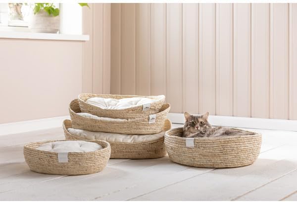 Dehner Premium Lovely Kuschelbett Guter Schlaf, Ø 45 cm, Höhe 13 cm, Naturmaterial/Plüsch, weiss/bei