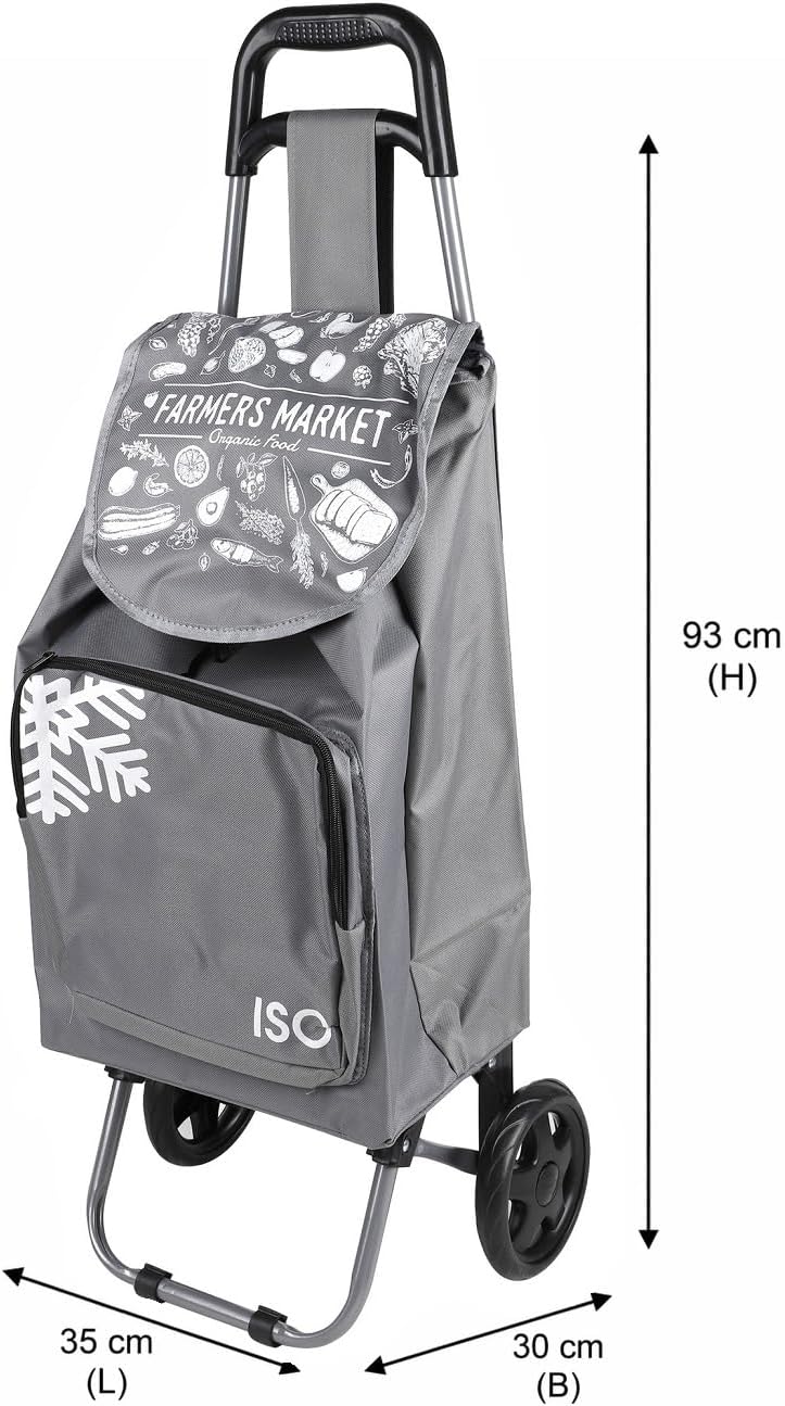 ELEPSO Einkaufstrolley mit Kühlfach 35L grau – Einkaufswagen leicht & stabil – Shopping Trolley für