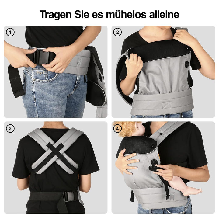 Babytrage für Neugeborene bis Kleinkinder, Ergonomische Bequeme und Leichte Tragetuch, Verstellbare