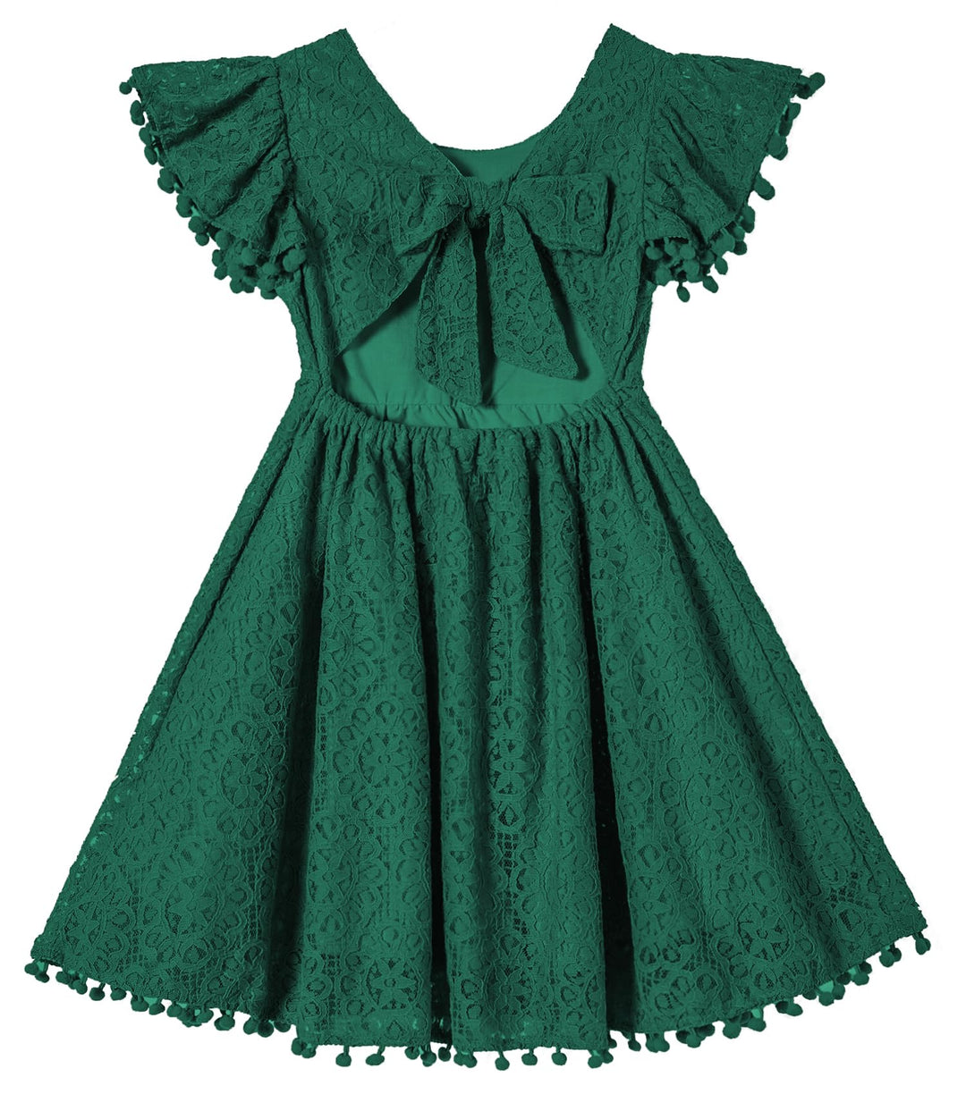 Beganly Mädchen Elegante Prinzessin Spitzenkleid Kleinkind Vintage Pom Pom Flatterärmel Party Kleide