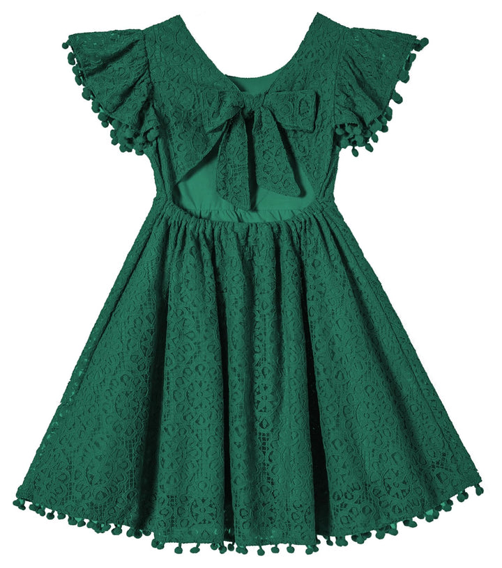 Beganly Mädchen Elegante Prinzessin Spitzenkleid Kleinkind Vintage Pom Pom Flatterärmel Party Kleide