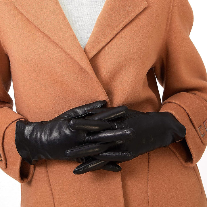 ZLUXURQ Damen Leder Handschuhe echtes Lammleder und mit Kaschmir Wolle gefütterte warme Winter Hands