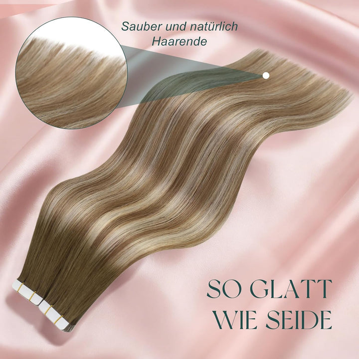 Easyouth Tape in Extensions Echthaar Braun Tape in Haarverlangerung Remy Tape Extension Echthaar Bal