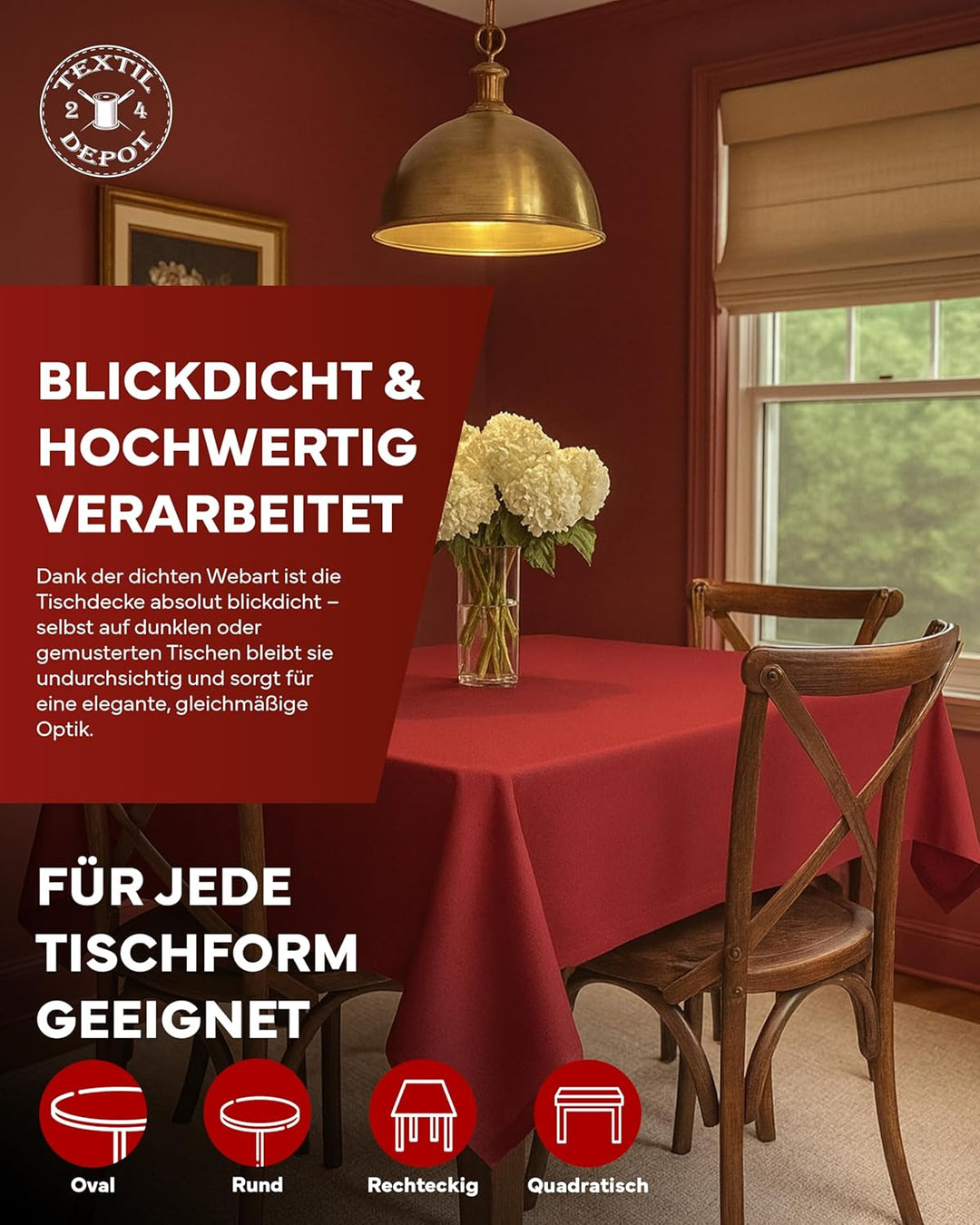 texpot Gartentischdecke 220 cm rund in Rot mit Leinen Optik Lotuseffekt Fleckschutz Bügelfrei Tischd