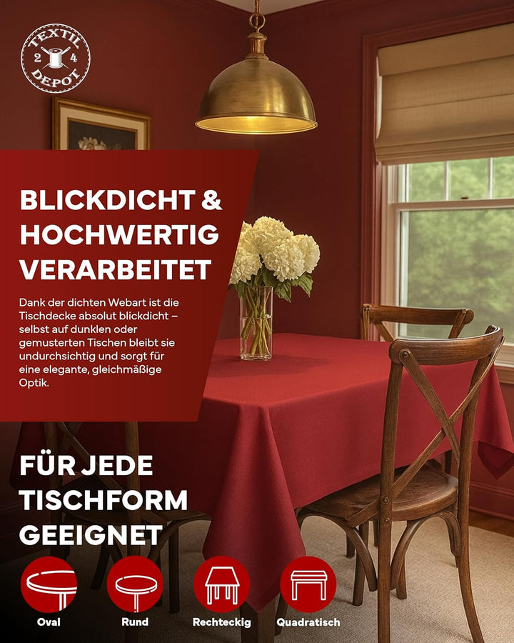 texpot Gartentischdecke 220 cm rund in Rot mit Leinen Optik Lotuseffekt Fleckschutz Bügelfrei Tischd