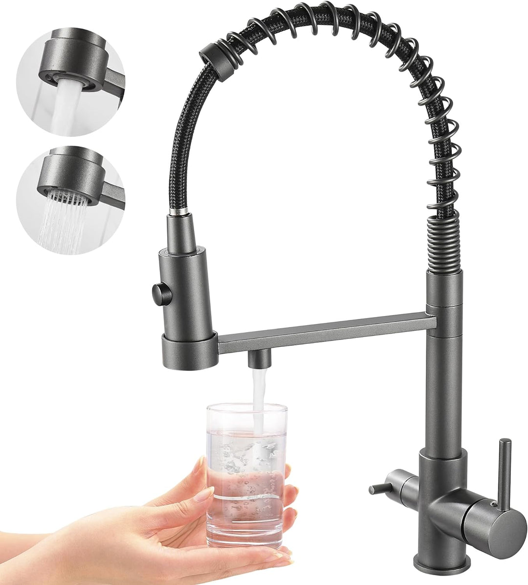 3 Wege Wasserhahn Küche, Ausziehbar Küchenarmatur, Spültischarmatur aus Messing, 3 in 1 Mischbatteri