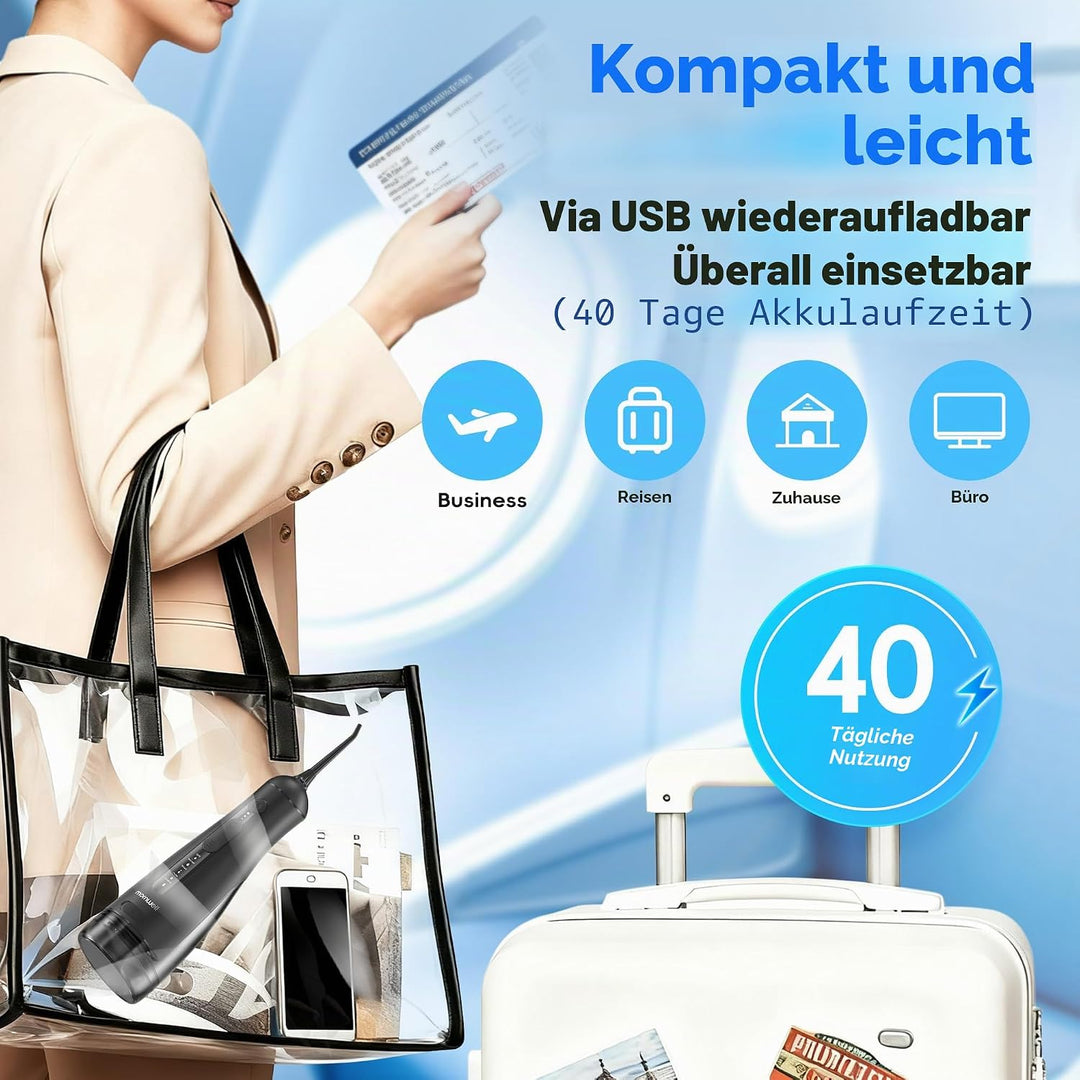 Munddusche Kabellos, Munddusche Testsieger 2026, 5 Modi 20 Wasserdruck & 5 Düsen, 300ML Wassertank,