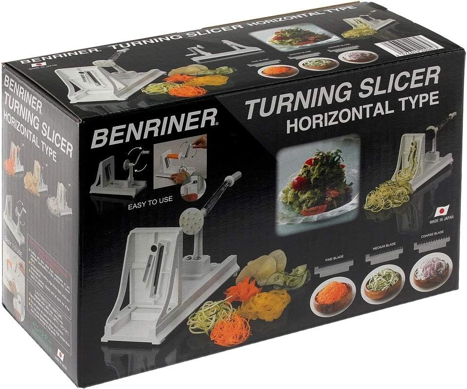 Benriner Turning Slicer, with 4 Japanese Stainless Steel Blades, White Turning Slicer, White, Turnin