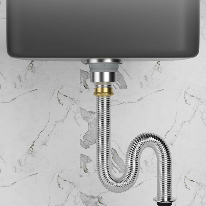 Waschbecken-Ablauf-Set, Edelstahl, Siphon, Abfluss, Flexibler Rohrschlauch, geruchsdichter Silikon-D