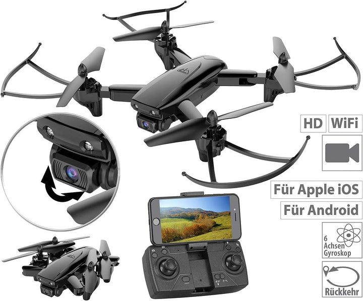 Simulus Drohne Kamera: Faltbarer WiFi-FPV-Quadrocopter mit HD Kamera, Optical Flow, App (Mini Quadro