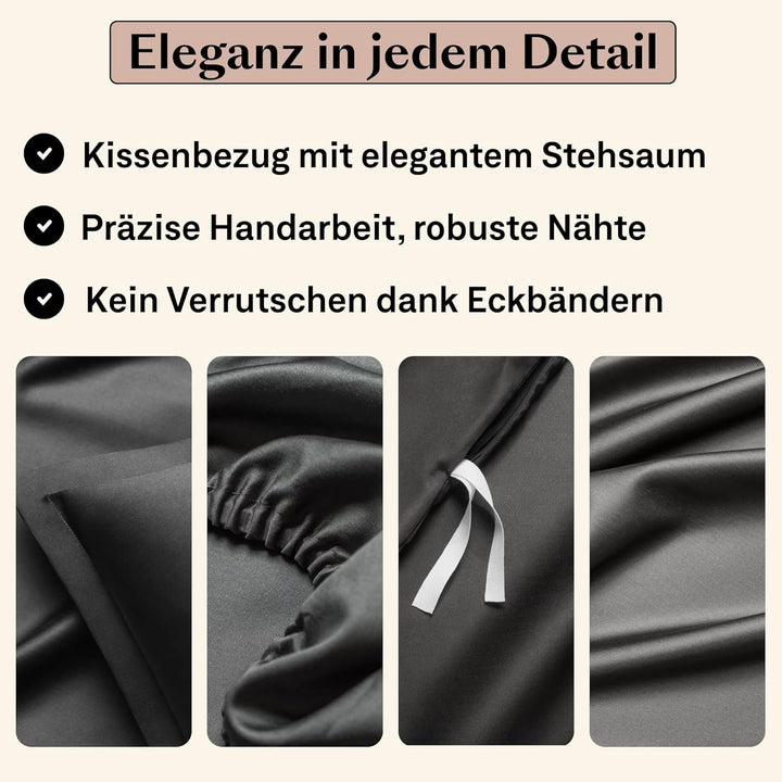 Amqua Mako Satin Kissenbezug (1x) aus ägyptischer Baumwolle 40x40 cm, anthrazit (1x) 40x40cm Schwarz