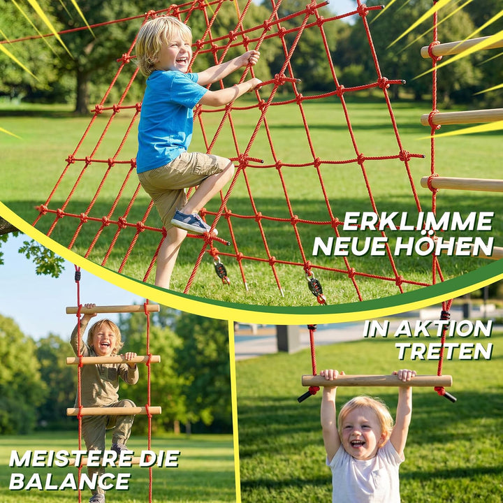 AIYAPLAY Ninja Line Kinder 10m Slackline Set mit Slackline, Turnringe, Schaukel, Kletterleiter, Klet