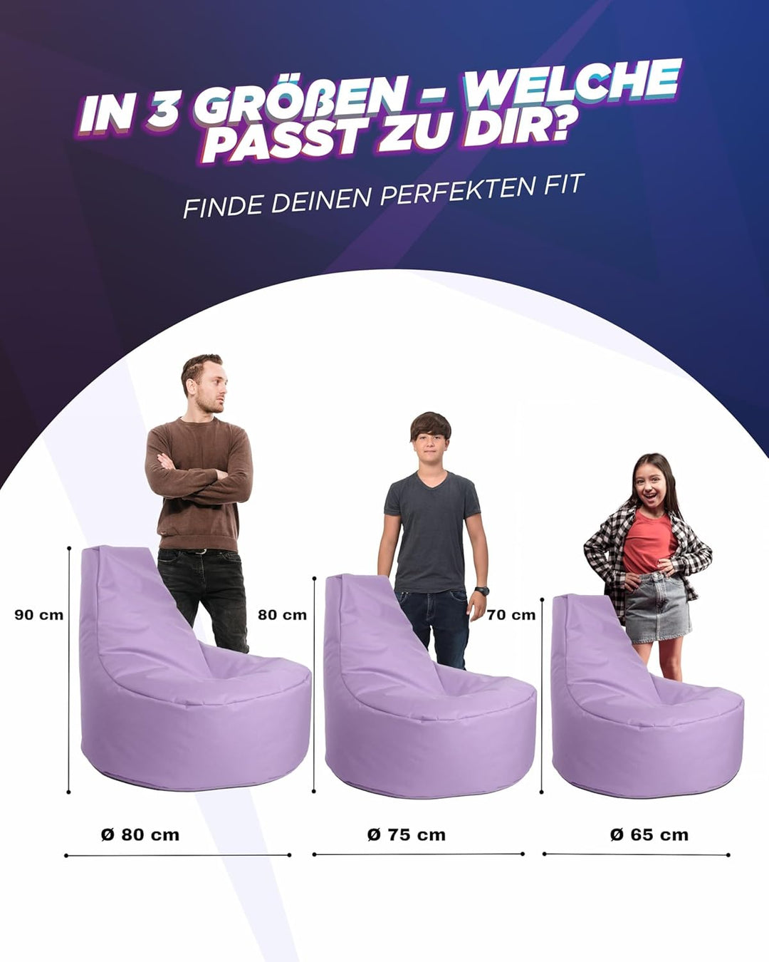 PATCH HOME Gamer Sessel Sitzsack Beanbag in 2 verschiedenen Grössen und 25 XXL - 80cm Durchmesser, 3