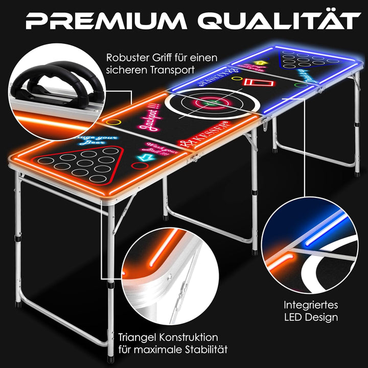 KESSER® Bier Pong Tisch Set mit Kartenspiel Trinkspiel LED-Action inkl. 100 Becher (50 Rot & 50 Blau