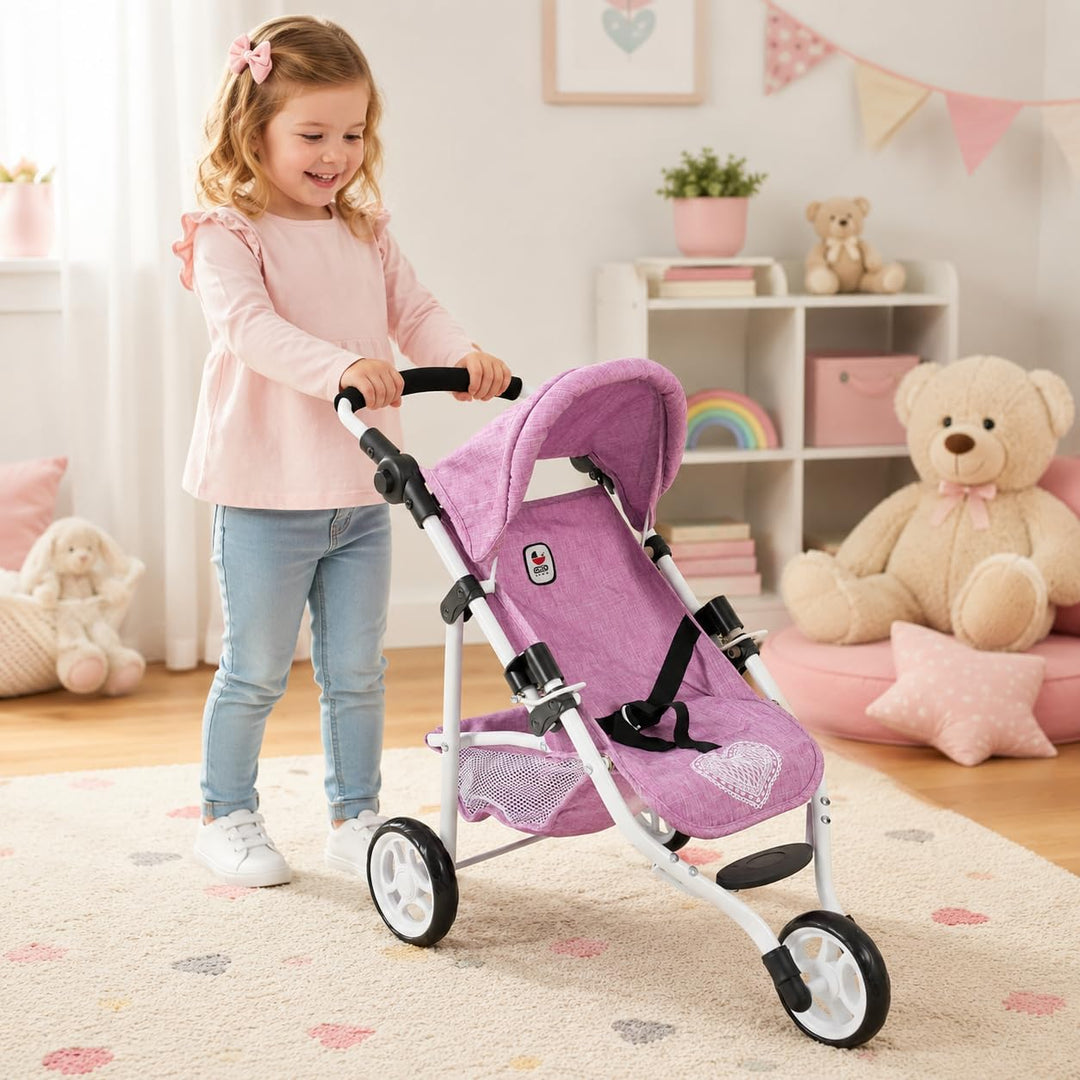 Bayer Chic 2000 - Puppenbuggy Lola, Jogging-Buggy, Puppenjogger, Puppenwagen, Jeans pink, 612-62, Je