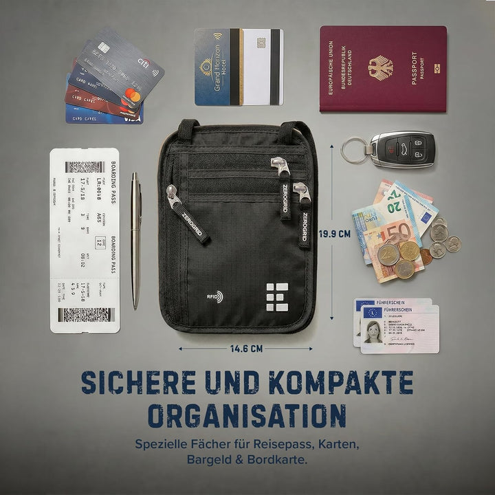 Brusttasche Brustbeutel mit RFID Blocker Reisegeldbeutel Reisedokumententasche EINWEG Einheitsgrösse