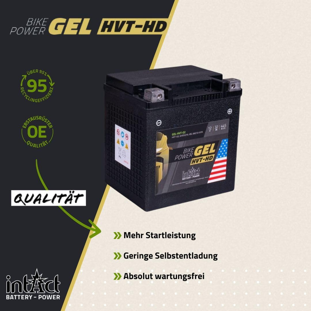 intAct - Gel HVT-02 MOTORRADBATTERIE - Motorrad Batterie Perfekt für Harley Davidson & andere hubrau