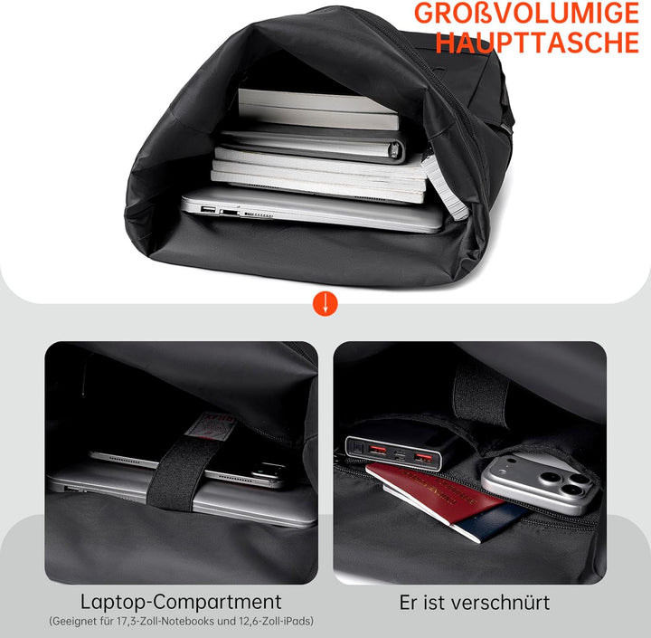 Rolltop Rucksack Herren Damen Grosser Laptop Rucksack Wasserdichter mit Computerfach 16 Zoll Rucksäc