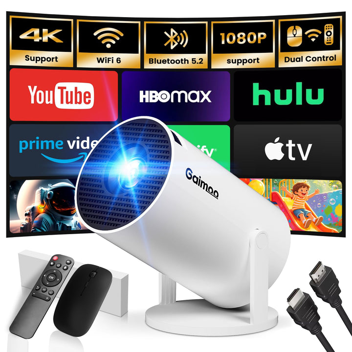 [Bulit-in App] Mini Beamer 1080P FHD 4K 2024 Projektor Dual Control mit Maus Android TV Auto Keyston