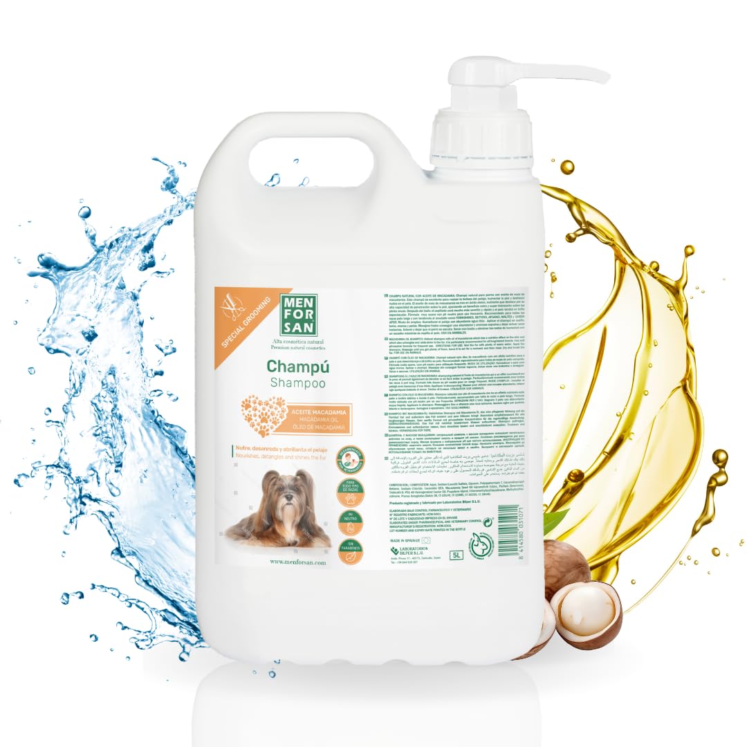 MENFORSAN Shampoo für Hunde Macadamiaöl 5L, Pflegt und glänzt, Entwirrungskraft citrica, citrica