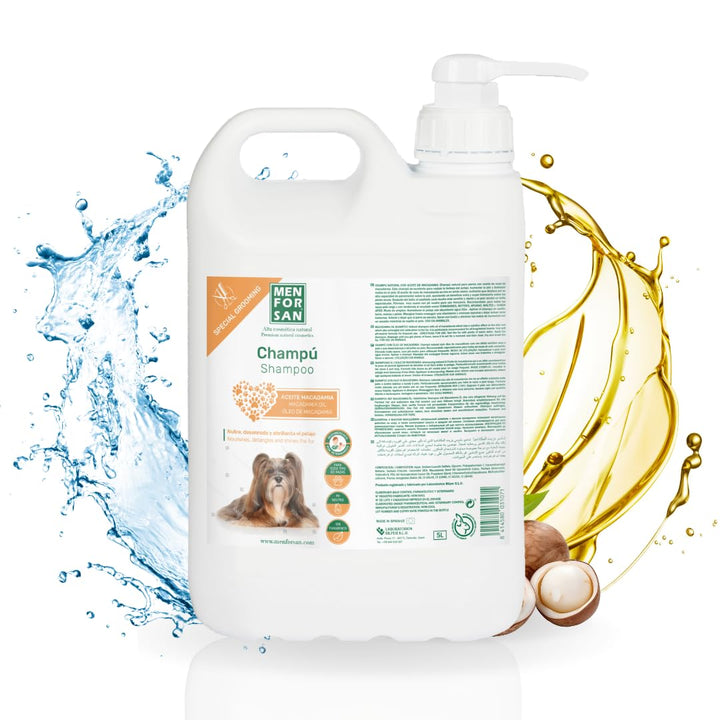 MENFORSAN Shampoo für Hunde Macadamiaöl 5L, Pflegt und glänzt, Entwirrungskraft citrica, citrica