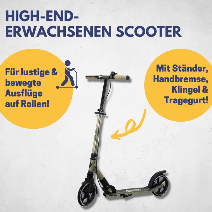 Best Sporting High End Scooter Erwachsene I klappbarer Roller mit Ständer, Handbremse, Klingel und T
