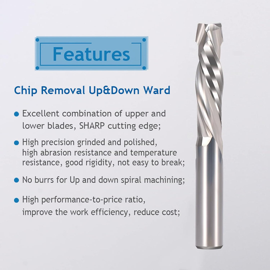 EU_HOZLY 5 Stück Hartmetall-Kompressionsfräser Up&amp;Down 2 Flöten Schaftfräser 6 mm (0,236 Zoll) Schaf